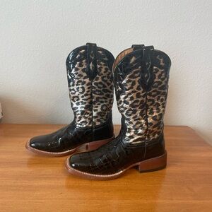 Johnny Ringo Black and Leopard Print Cowboy Boots